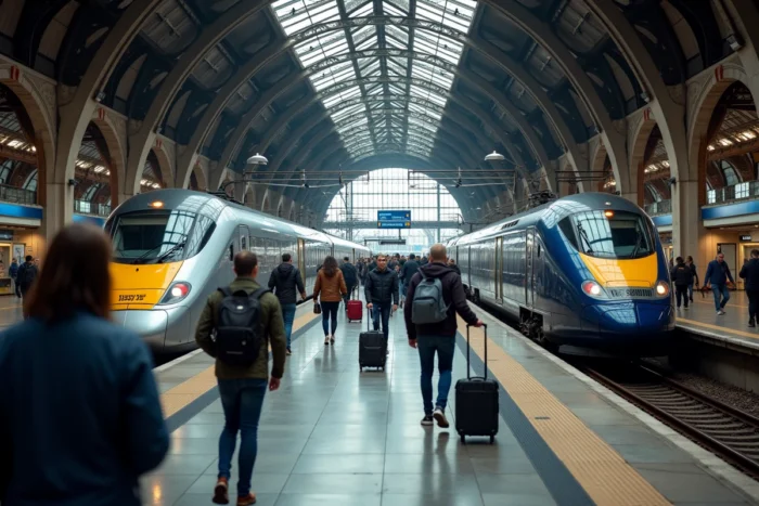 Vue comparative de quais de gare avec un TGV et un Eurostar côte à côte, choix entre les deux trains emblématiques européens
