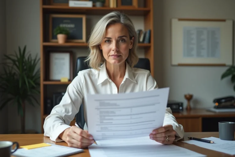 Femme professionnelle remplissant un modèle de pré-état daté vierge à son bureau à domicile
