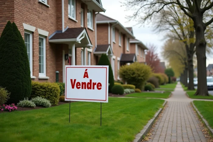 Maison individuelle avec panneau À Vendre dans un quartier résidentiel paisible avec jardin fleuri