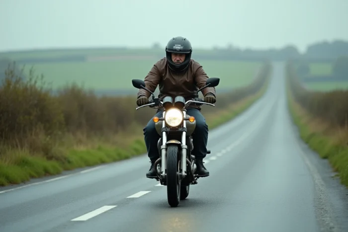 Motard expérimenté sur une route de campagne à bord d'un 125cc, symbole de la liberté offerte par le permis B pour conduire une moto 125
