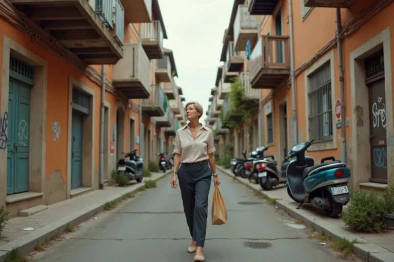 Rue résidentielle d'un quartier populaire de Montpellier avec immeubles anciens et trottoirs dégradés