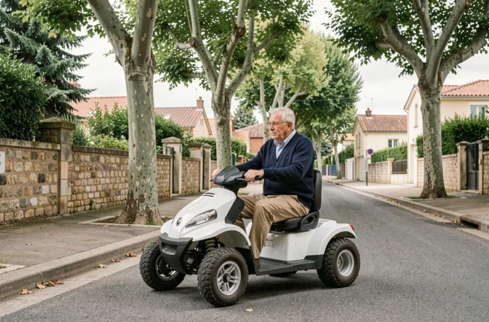 Homme âgé montant dans une voiture sans permis dans un quartier résidentiel français